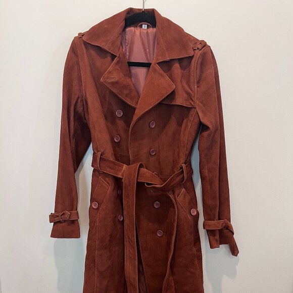 Jackets & Blazers - Brown suede women's trench coat